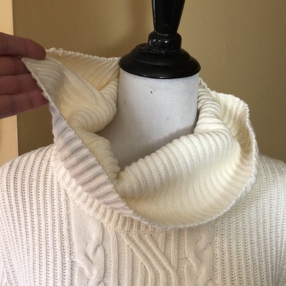 TALBOTS Size Large P Rib Fisherman Turtleneck ECRU Cotton Rayon Cashmere Nylon - Picture 12 of 13